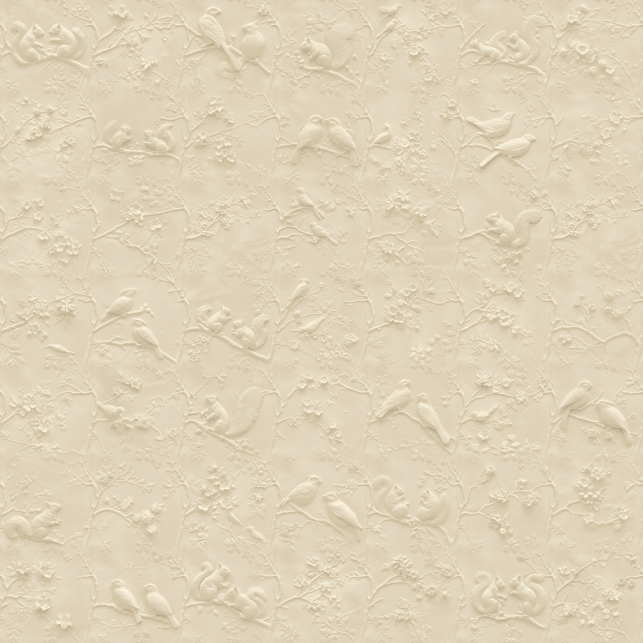 "Ivory Wallpaper by Wall Blush with elegant floral pattern featured in a modern living room setting."