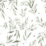 "Fiona Wallpaper by Wall Blush with botanical olive branch design, perfect for a fresh, nature-inspired living space."