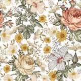 "Mia (White) Wallpaper by Wall Blush with floral design in a bright living space emphasizing the wall's detail."