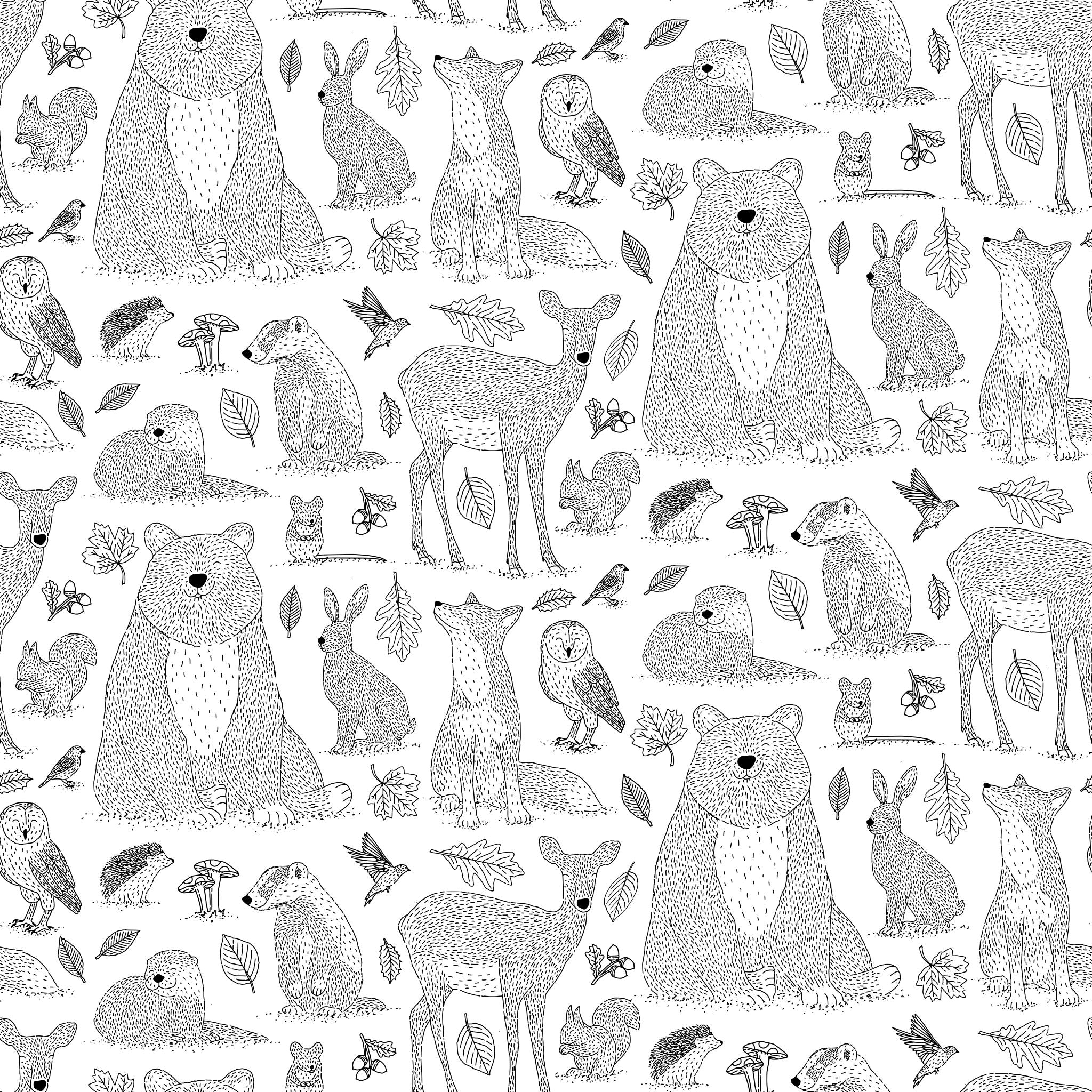 "Woodland Wallpaper by Wall Blush in a stylish room, featuring whimsical forest animals as the main design focus."