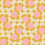 "Wall Blush Good Day Sunshine Wallpaper with yellow and pink pattern in a modern living room."