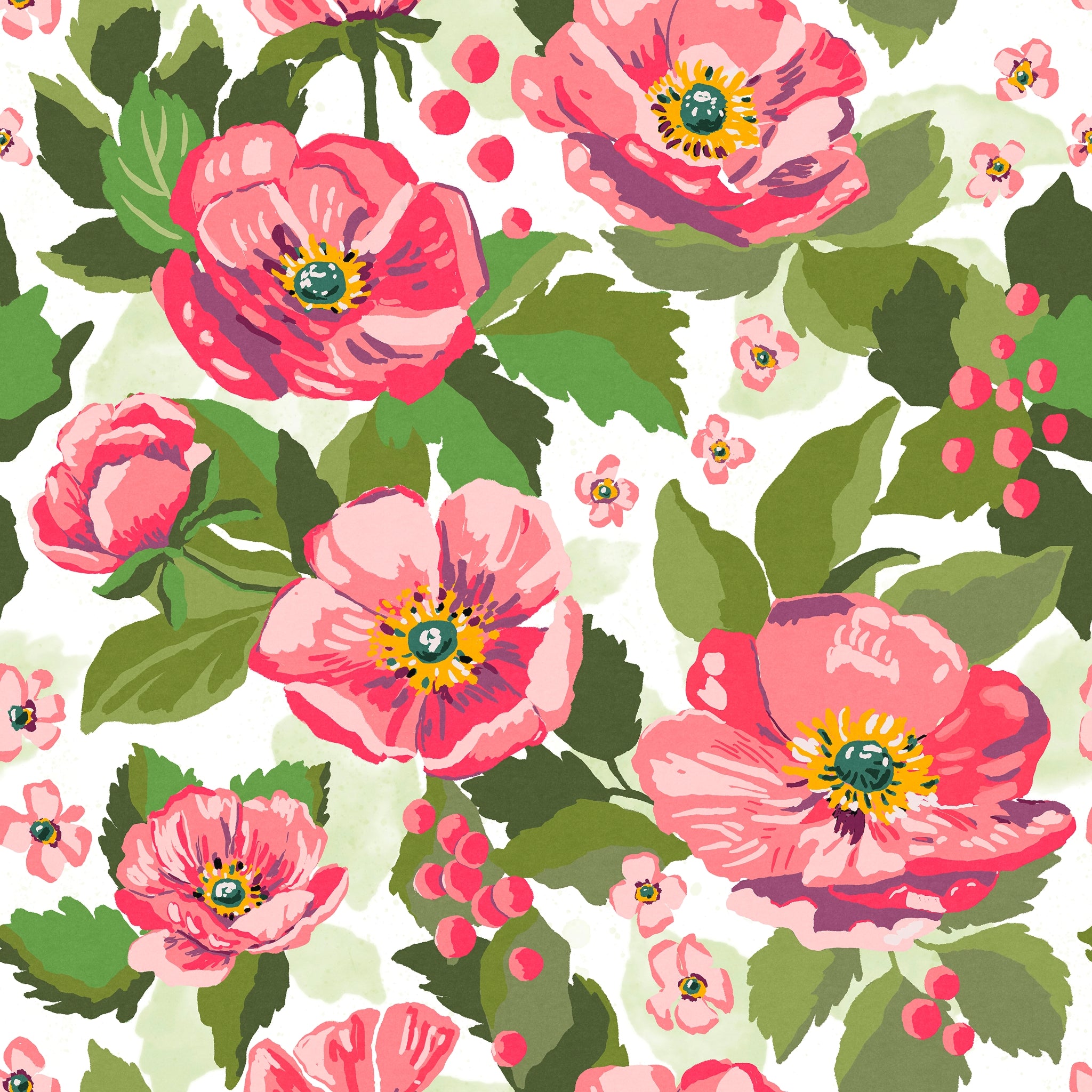 Alt: "Anemones Wallpaper by Wall Blush in a vibrant floral pattern for a stylish living room decor focus."