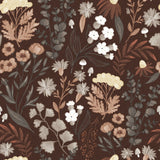"Mushy (Maroon) Wallpaper by Wall Blush with floral pattern, ideal for enhancing a cozy living room's ambiance."
