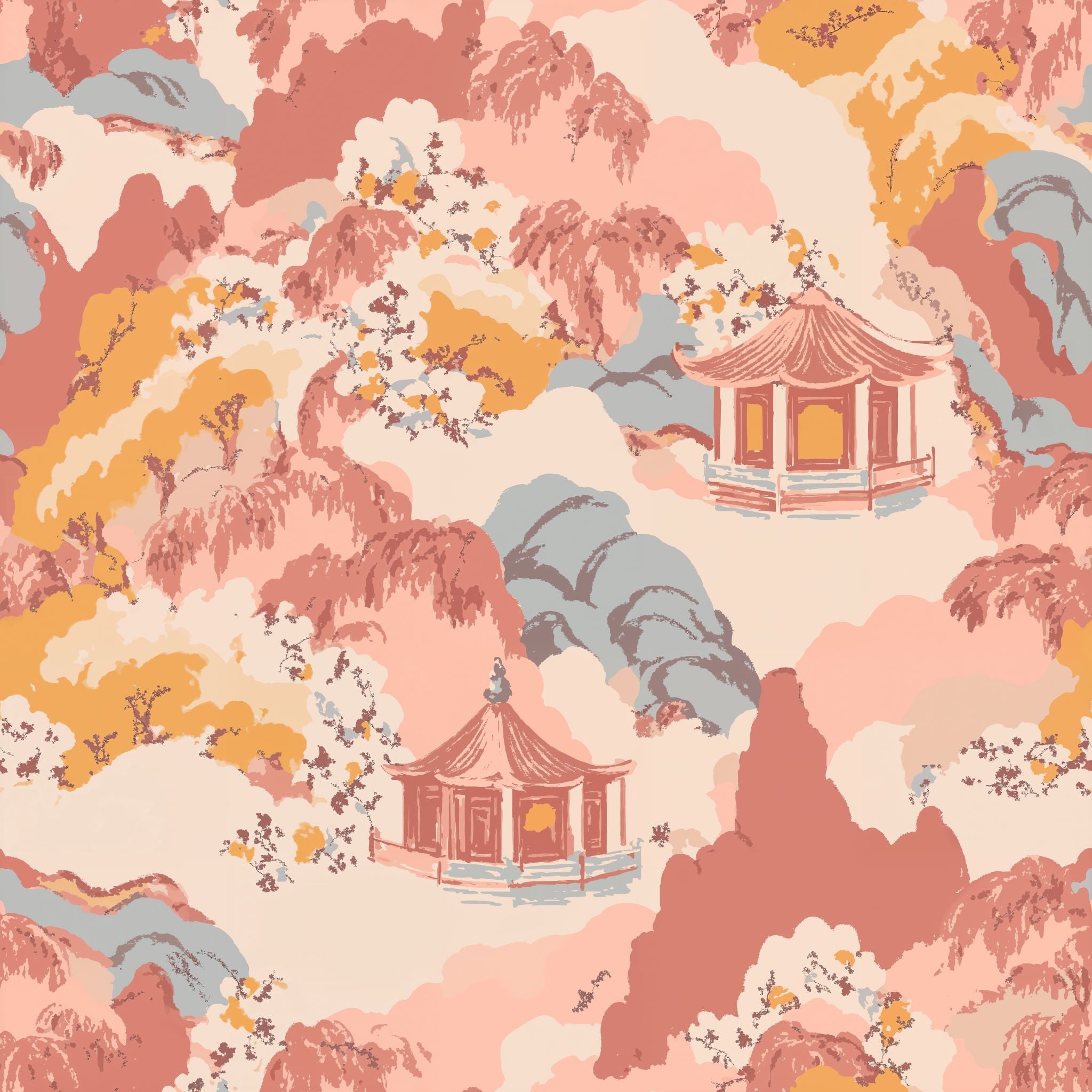 Blossoming Bungalows Wallpaper