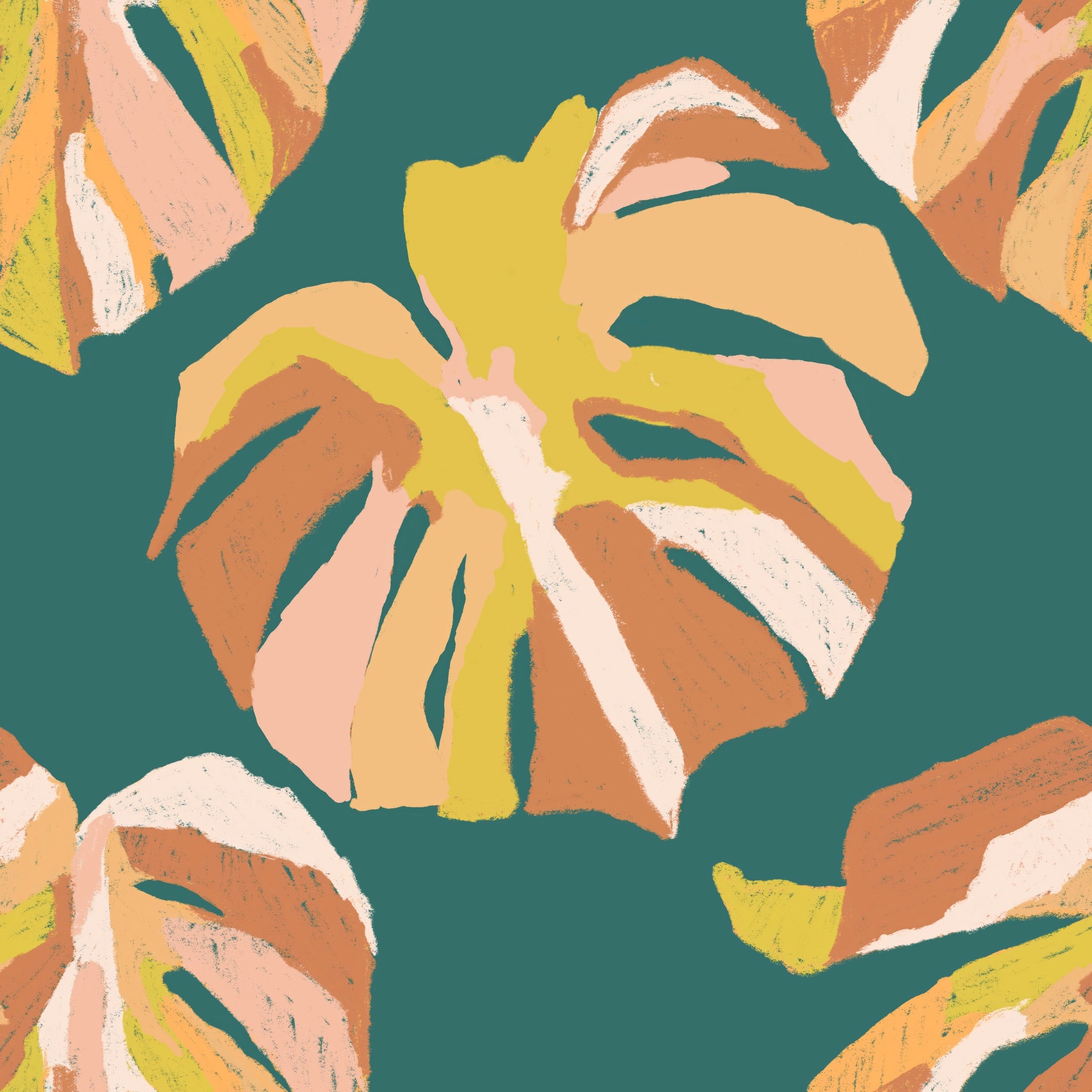 "Stylish Monstera Wallpaper by Wall Blush, highlighted in a modern living room setting to focus wall decor."