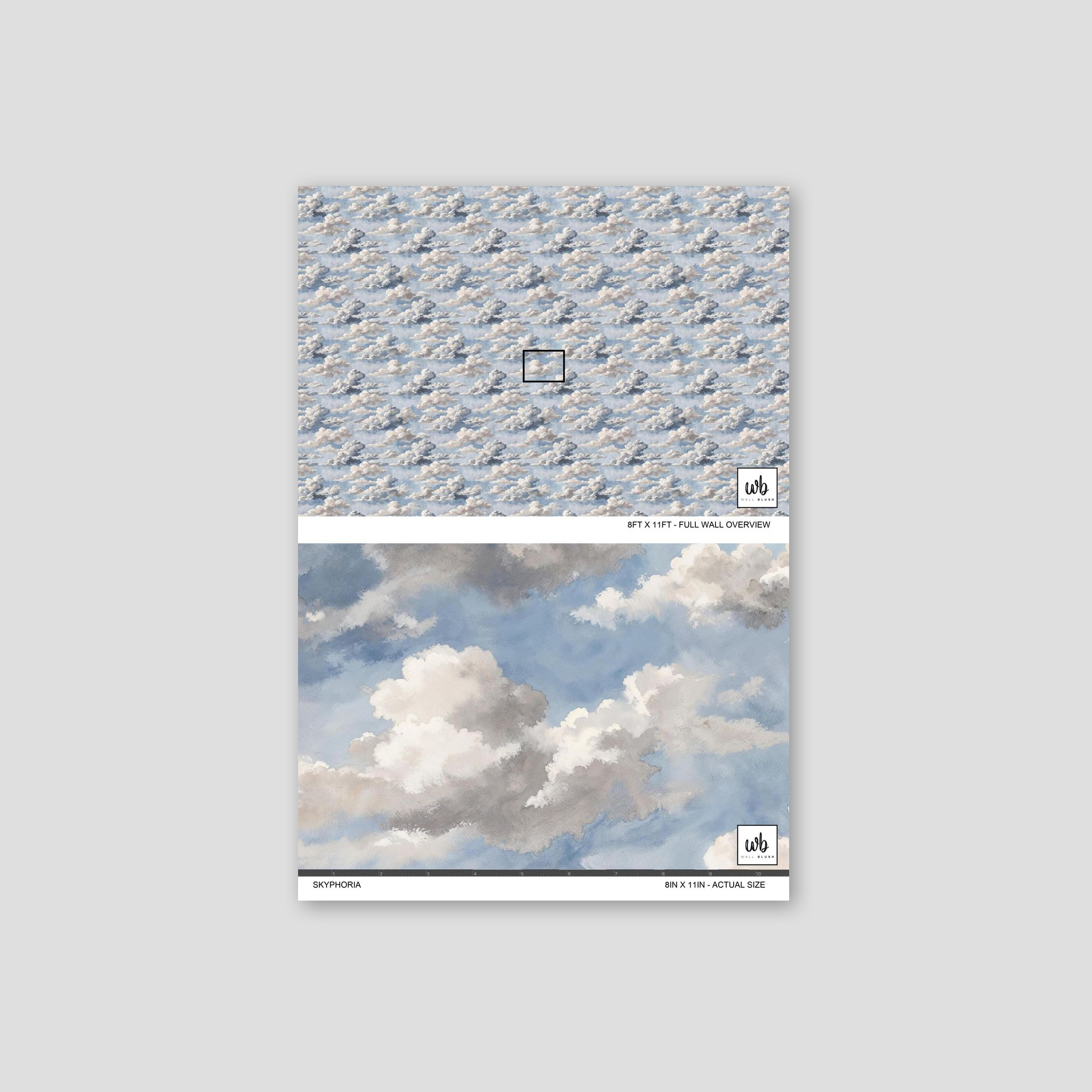 Skyphoria wallpaper with soft blue sky and fluffy clouds in a tranquil pattern.