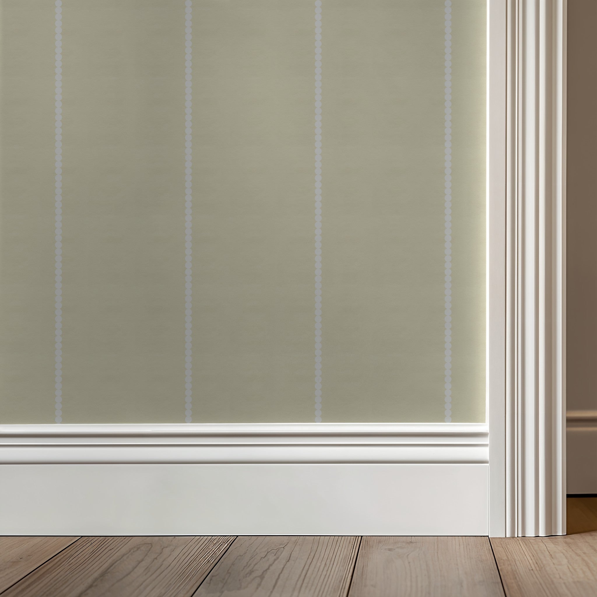 Soft yellow wallpaper with pinstripe dots in elegant room setting.