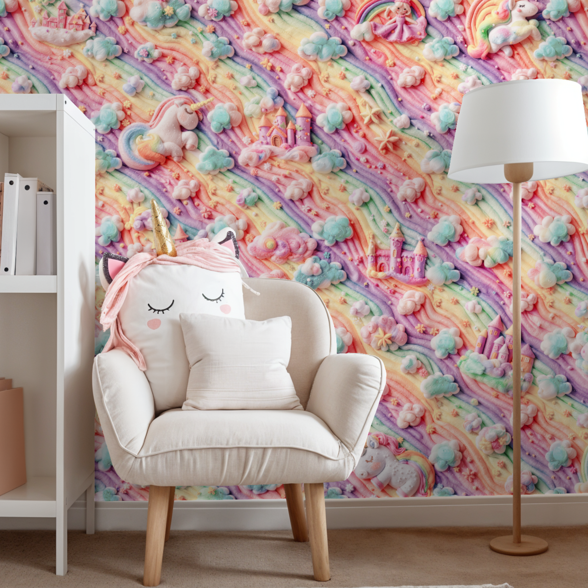 "Wall Blush's Starlite (Pastel) Wallpaper featured in a cozy children’s room, highlighting vibrant and playful design."