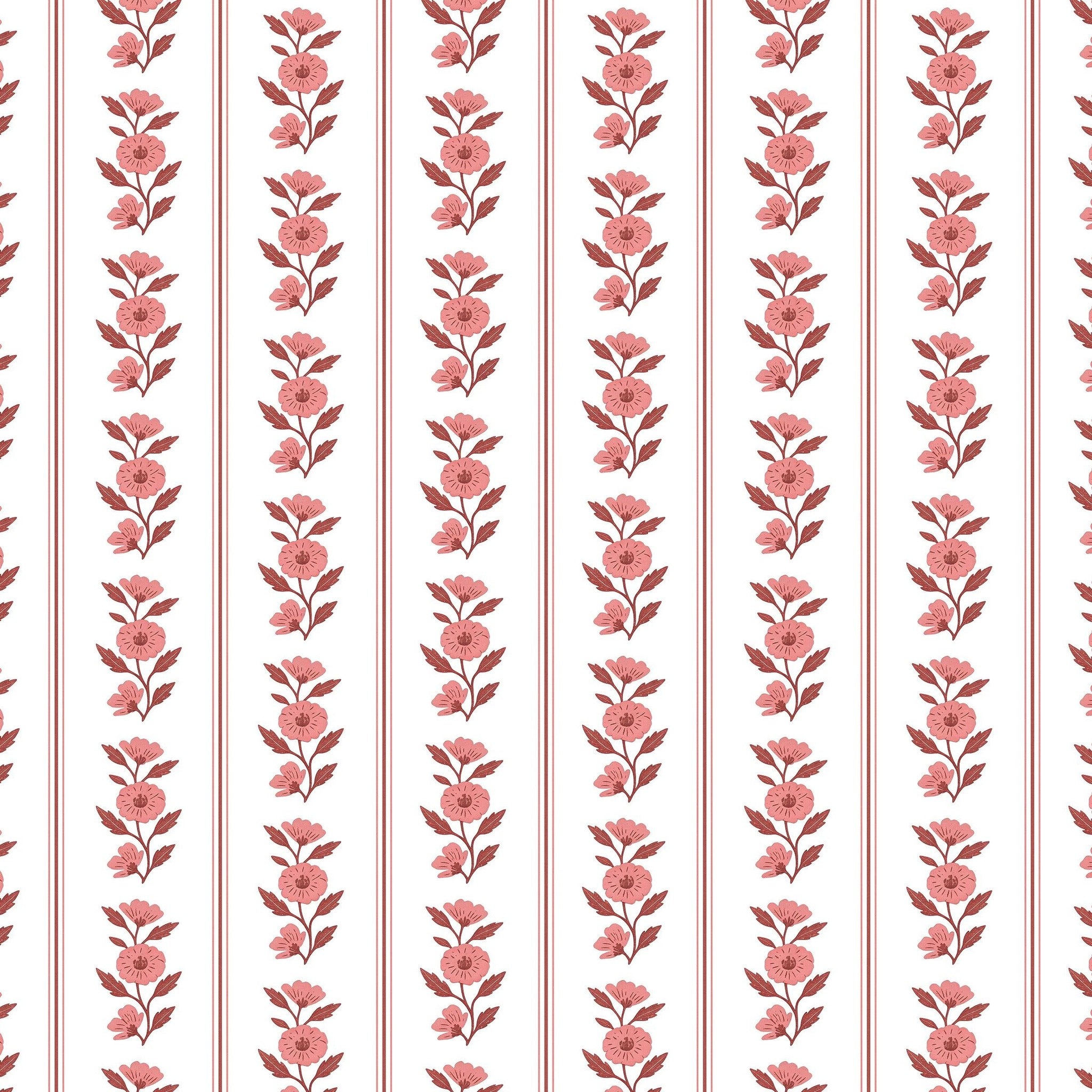 Sweet Josie Stripe wallpaper with pink floral vertical pattern