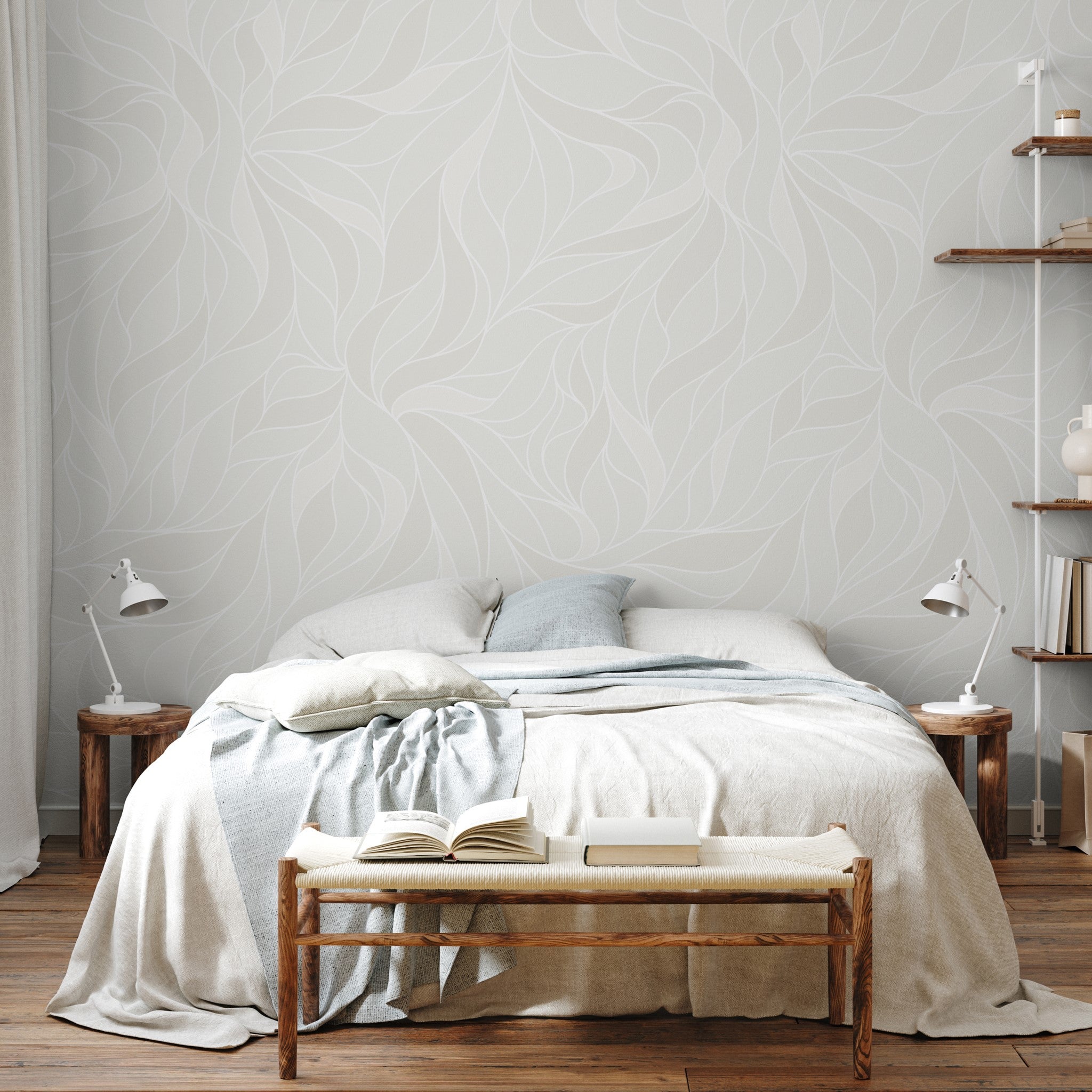 "Angel Wallpaper by Wall Blush in stylish bedroom with focus on the elegant wall design."