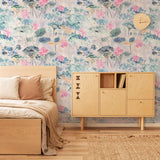Delilah Wallpaper from Wall Blush SG02 beautifies a cozy bedroom setting, with floral design as the focal point.
