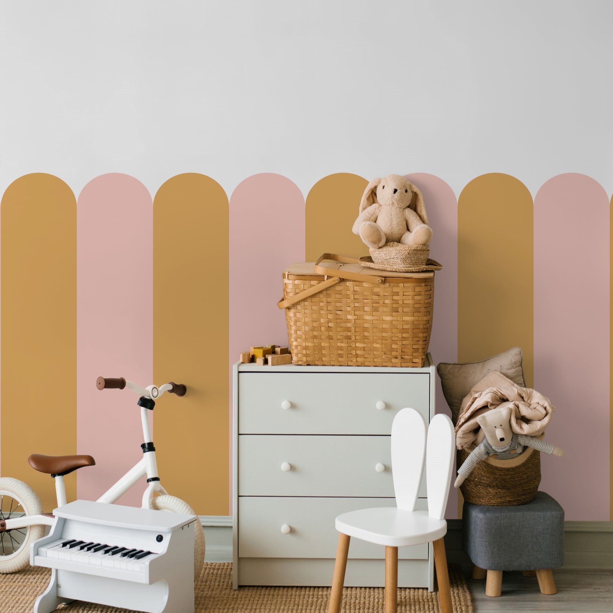 Playful Pickets (Pink & Yellow) Wallpaper