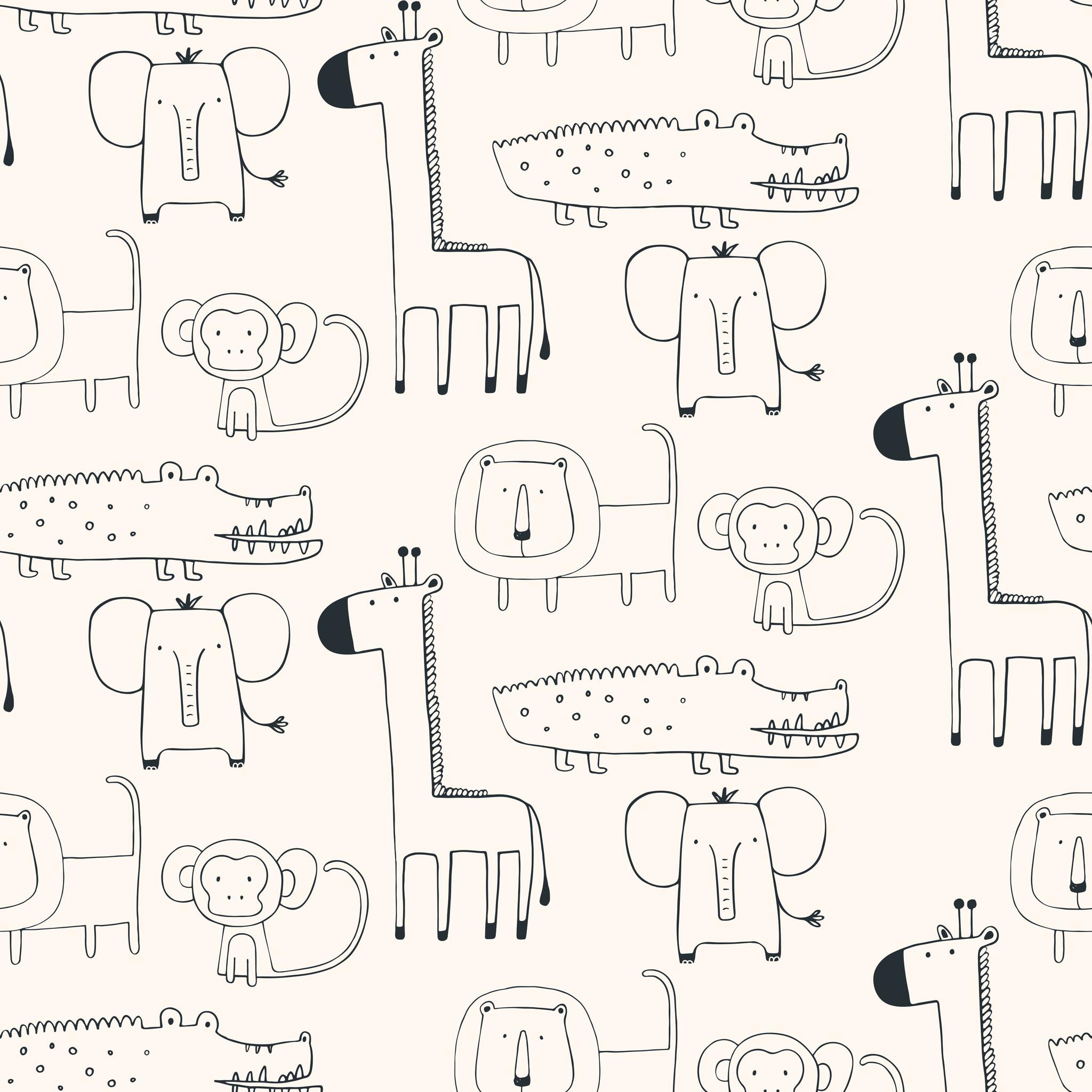 "Wall Blush's Wilder Wallpaper featuring playful safari animals in a children's room setting."