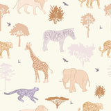 "Savannah Wallpaper design by Wall Blush featuring safari animals in a child's bedroom setting, focused on wall decor."