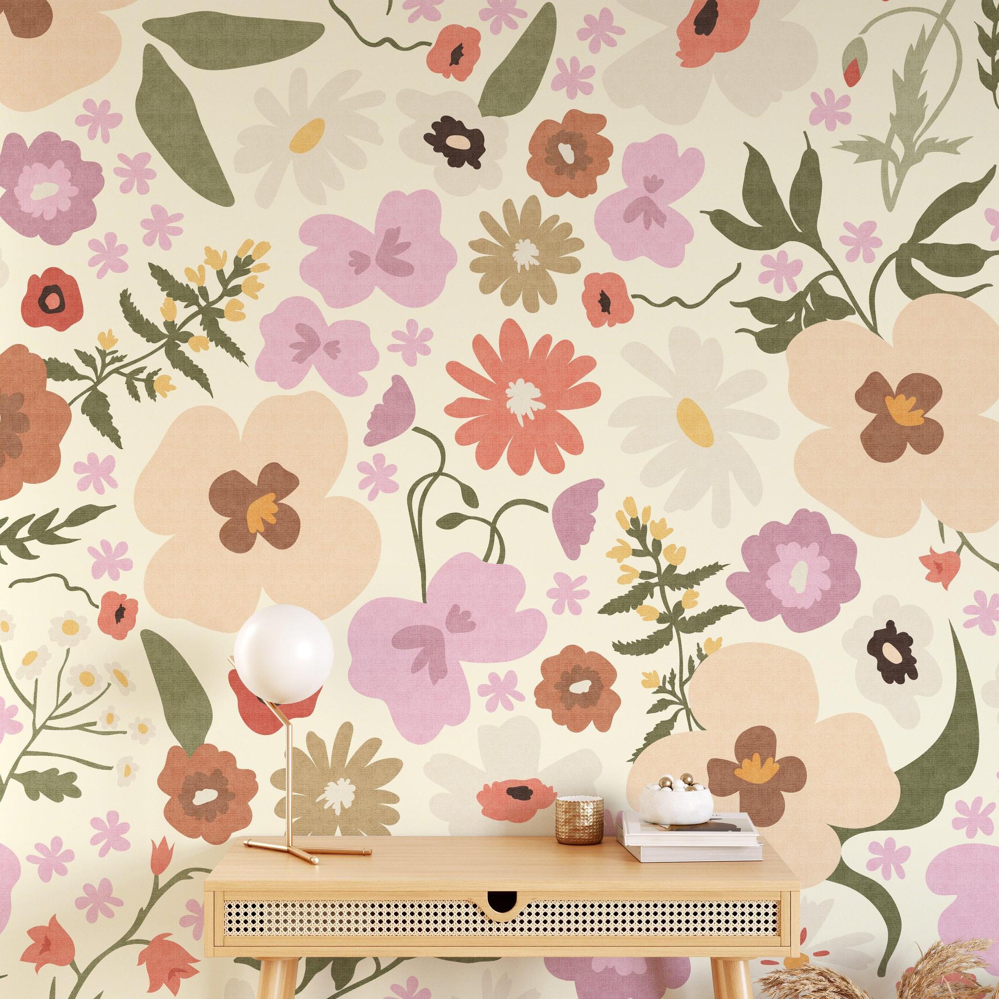 Hadley Wallpaper from Wall Blush SG02 decorating a cozy home office with a floral design.
