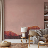 "Wall Blush's Heart Thief Wallpaper in a cozy living room setting, highlighting warm tones and aesthetic appeal."