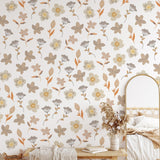 Aria Wallpaper by Wall Blush SG02 featured in a cozy, stylish bedroom with a focus on the floral design.
