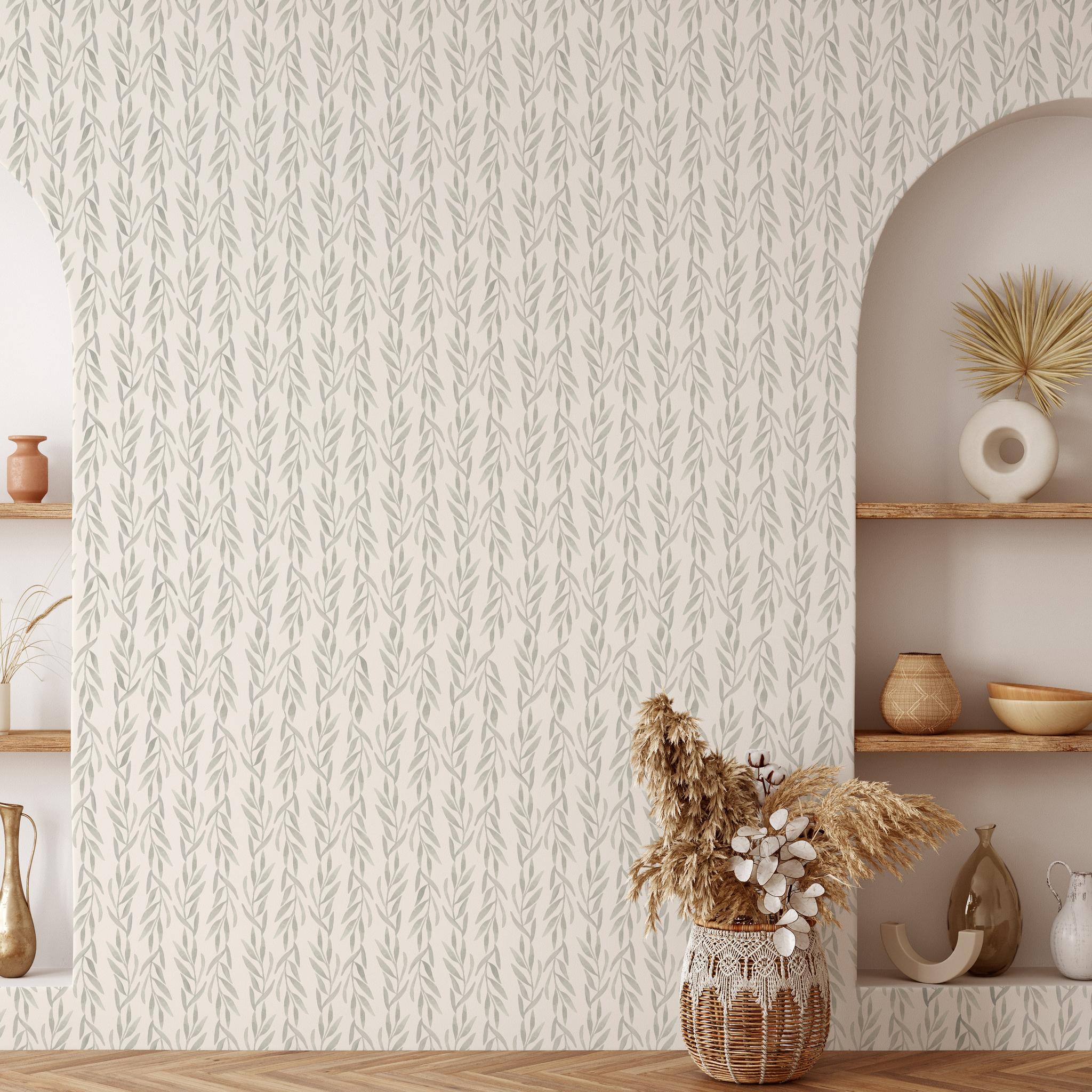 "Sweet Ava Ryan Wallpaper by Wall Blush in modern living room, elegant botanical design focus."