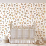 Aria Wallpaper by Wall Blush SG02 in a stylish nursery room, highlighting elegant floral patterns.
