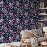 "Wall Blush's Agnes Wallpaper in a cozy living room, highlighting the floral pattern focus."