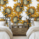 Arie Wallpaper from The Chelsea DeBoer Line in a cozy bedroom, focused on the floral pattern.
