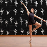 Ballerina themed 'Attitude (Pattern Edition) Wallpaper' by Wall Blush in a dance studio setting.

