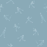 "Batter's Up (Blue) Wallpaper by Wall Blush in a bedroom showcasing playful sports-themed design."