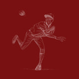 Alt: "Wall Blush's Batter's Up (Red) Wallpaper showcasing a dynamic baseball sketch, ideal for a sports-themed room."