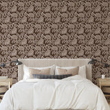 Renee Wallpaper by Wall Blush SG02 featured in a cozy bedroom with elegant pattern focus
