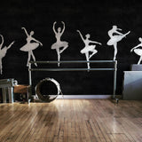 Attitude Mural Edition Wallpaper by Wall Blush in stylish dance studio room with hardwood floors
