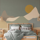 "Wall Blush's Journey Wallpaper featured in a stylish bedroom setting, highlighting the modern aesthetic."