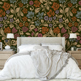 Bristol Wallpaper by Wall Blush SG02 in a cozy bedroom, floral pattern wallcovering focus
