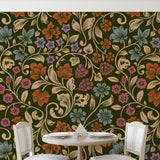 Bristol Wallpaper by Wall Blush SG02 in a stylish dining room, with floral patterns creating a focal point.

