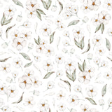 "Wall Blush Bud and Blossom Wallpaper in a well-decorated living room, focus on elegant floral design."