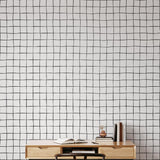 Buxton Wallpaper design by Wall Blush SG02 in a modern study room, the focus on elegant grid pattern.
