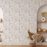 "CUT Above The Rest Wallpaper by Wall Blush in a modern living room, showcasing elegant herringbone design."