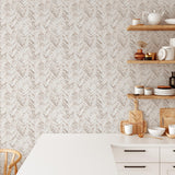 "Wall Blush's 'CUT Above The Rest Wallpaper' in a stylish kitchen, highlighting the pattern's elegance."