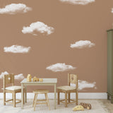Cloud 9 Wallpaper from The Kail Lowry Line in a child's room with cloud patterns, focusing on the wallpaper design.
