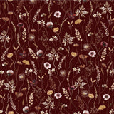 Dahlia (Maroon) Wallpaper by Wall Blush SM01, elegant floral design for living room interior, detailed close-up view.
