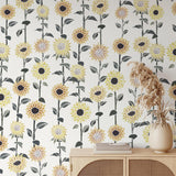 Darla Wallpaper by Wall Blush featuring in a modern office setting, with a focus on the floral pattern.