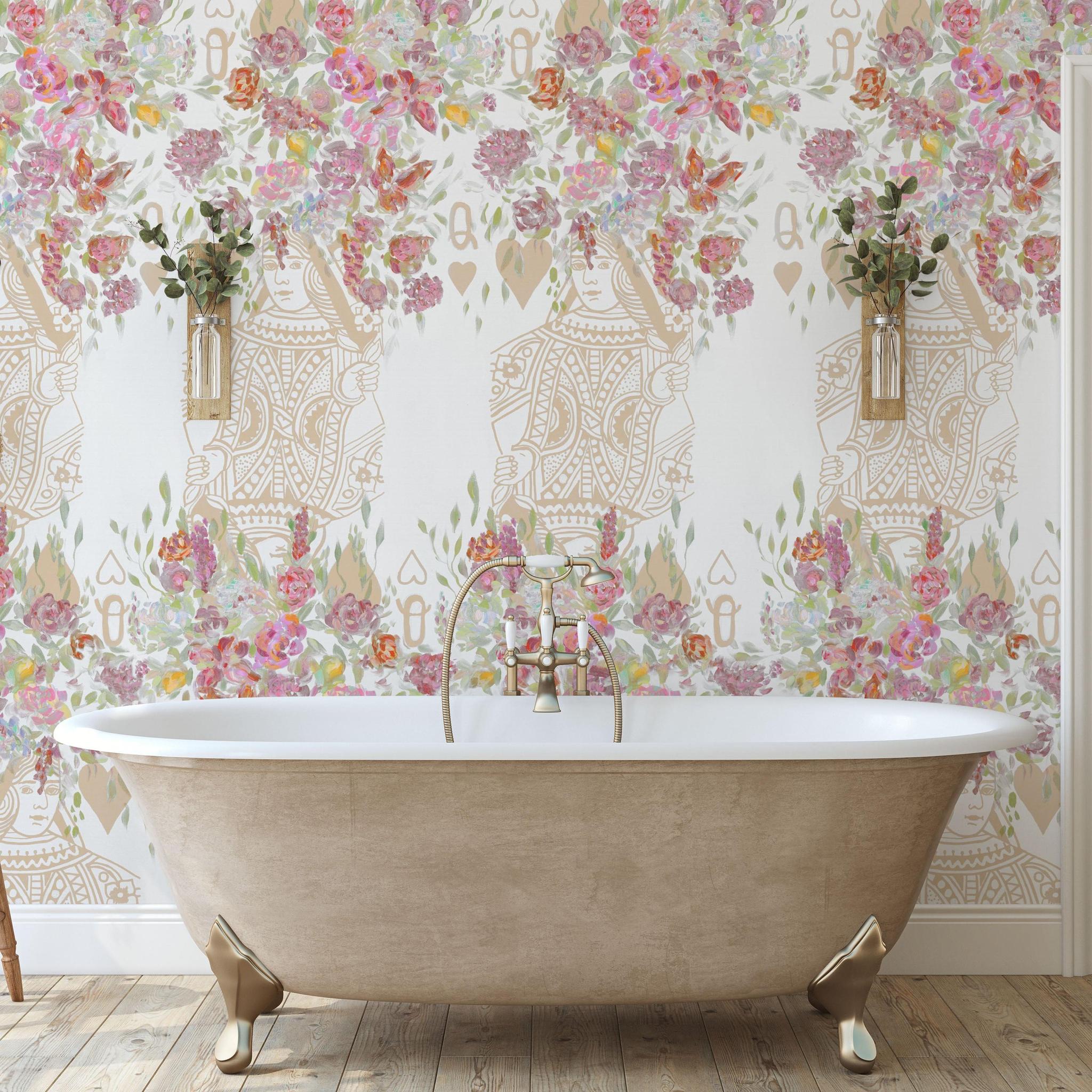 Elegant Dynasty Wallpaper from The Katie Small Line enhancing a stylish bathroom interior.
