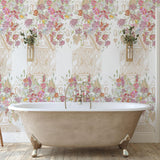 Elegant Dynasty Wallpaper from The Katie Small Line enhancing a stylish bathroom interior.

