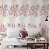 "Dynasty Wallpaper by Wall Blush enhancing bedroom ambiance with floral elegance."