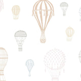 Ellie Mural wallpaper by Wall Blush SG02 with pastel hot air balloon patterns for a nursery room.
