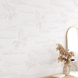 Enchanted (Off White) Wallpaper by Wall Blush SG02 featured in a serene bedroom setup highlighting wall aesthetics.

