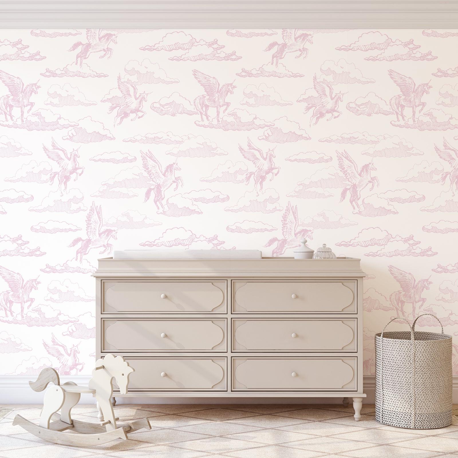 Enchanted Wallpaper by Wall Blush SG02 in a serene nursery, highlighting whimsical design and soft hues.
