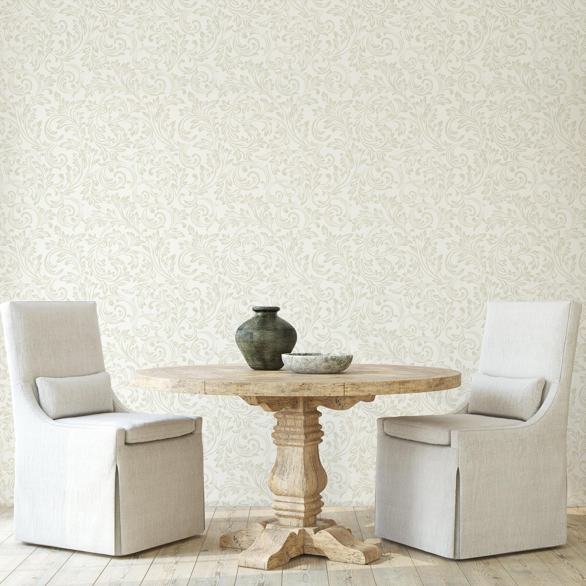 Estelle Wallpaper by Wall Blush SG02 adorning the dining room wall, focusing on elegant design and texture.
