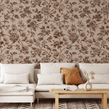 Etta Wallpaper in Beige Floral Pattern by Wall Blush SG02 Enhancing a Cozy Living Room Decor
