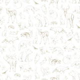 "Waverley Wallpaper by Wall Blush featuring sketched wildlife in a modern room setting, highlighting elegant wall decor."