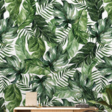 Good Vibes Wallpaper by Wall Blush SM01 in a stylish living room with tropical pattern focus.
